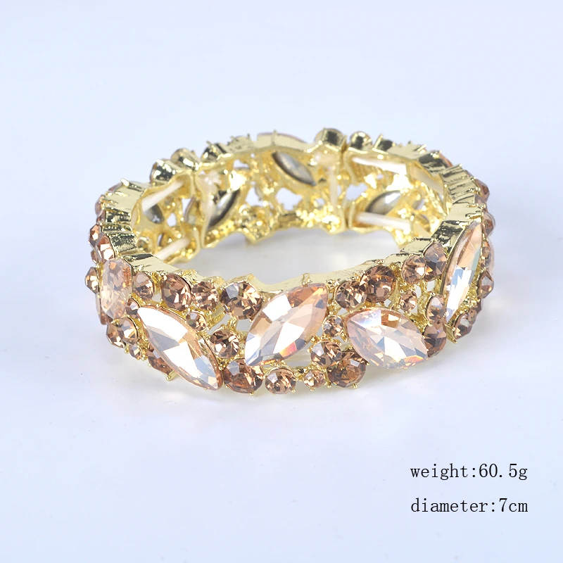 Simple AB Color Colorful Crystal Cuff Bangles Bracelet Big Wide Stretch Bangle Jewelry Gifts For Women Wedding Accesorios