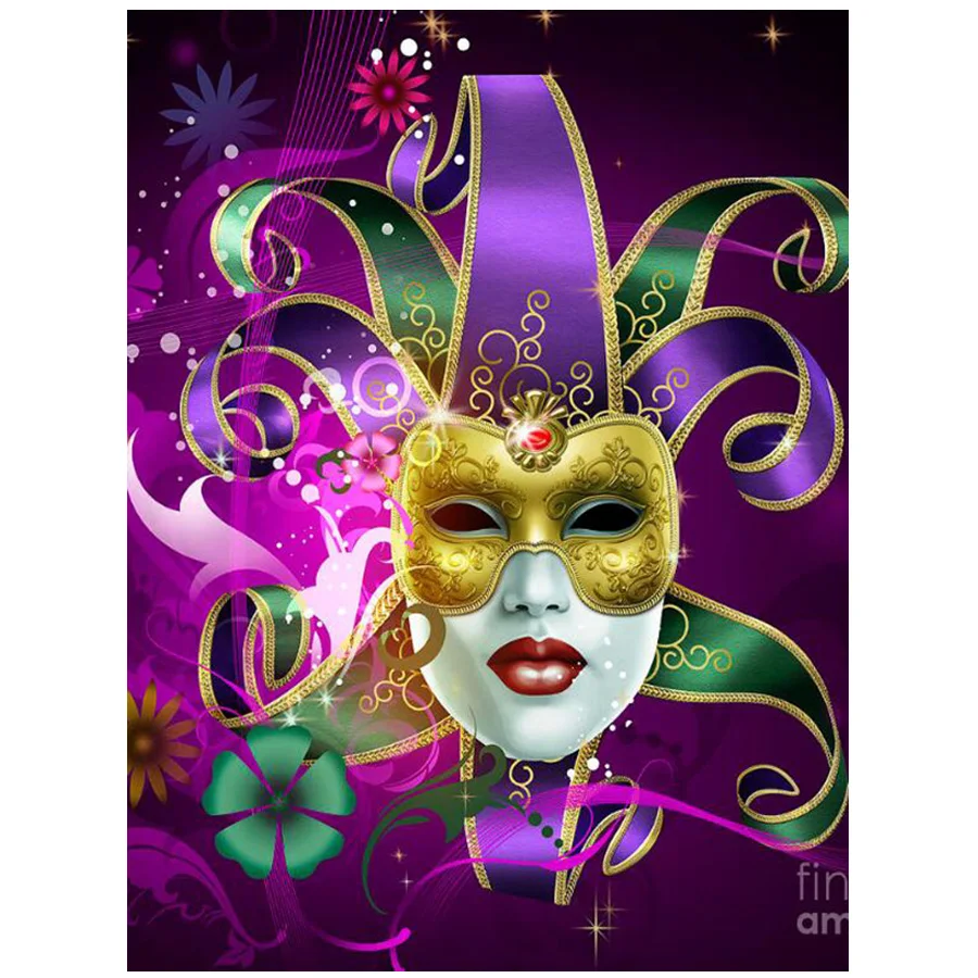 

5D Diamond Painting Purple Mask Woman Pictures Full Round 3D Cross Stitch Kits Portrait DIY Diamond Embroidery Top Gift,EE1610