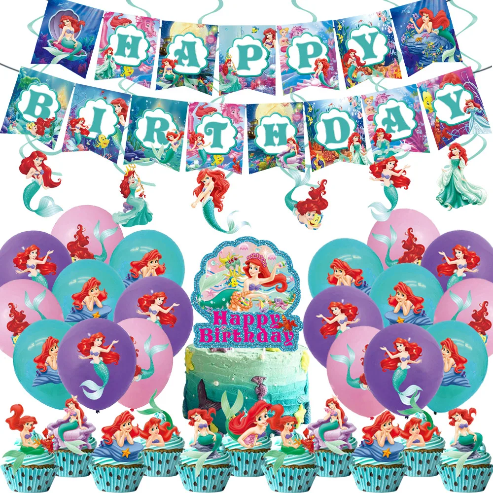 

Little Mermaid Ariel Theme Girl Kids Birthday Party Decoration Plate Napkins Banner Disposable Tableware Baby Shower Supply