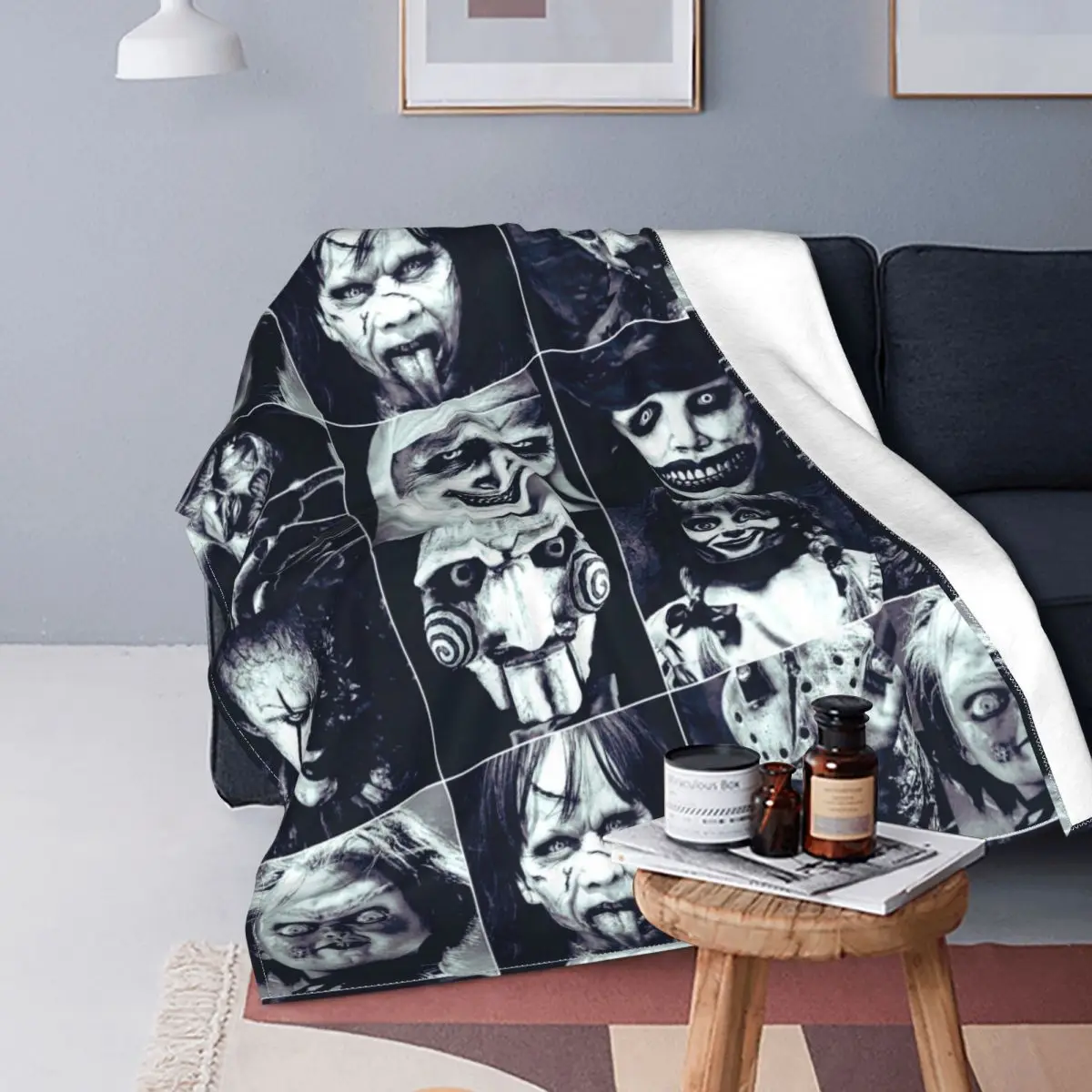 Horror Movie Halloween Gothic Blanket Scream Team Chucky Flannel Funny Soft Throw Blanket for Home Winter