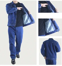 Thick Welder Suit Denim Work Clothing For Men Jacket Trousers Long Sleeve Wear Resistant Welding Uniforms Coveralls Plus Size4xl