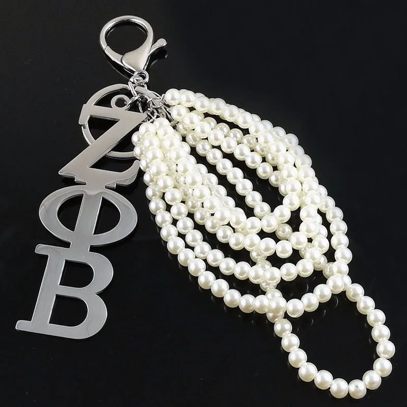 Greek Large Size Stainless Steel Sorority Logo Pearl ZETA Keychain