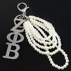 Greek Large Size Stainless Steel Sorority Logo Pearl ZETA Keychain
