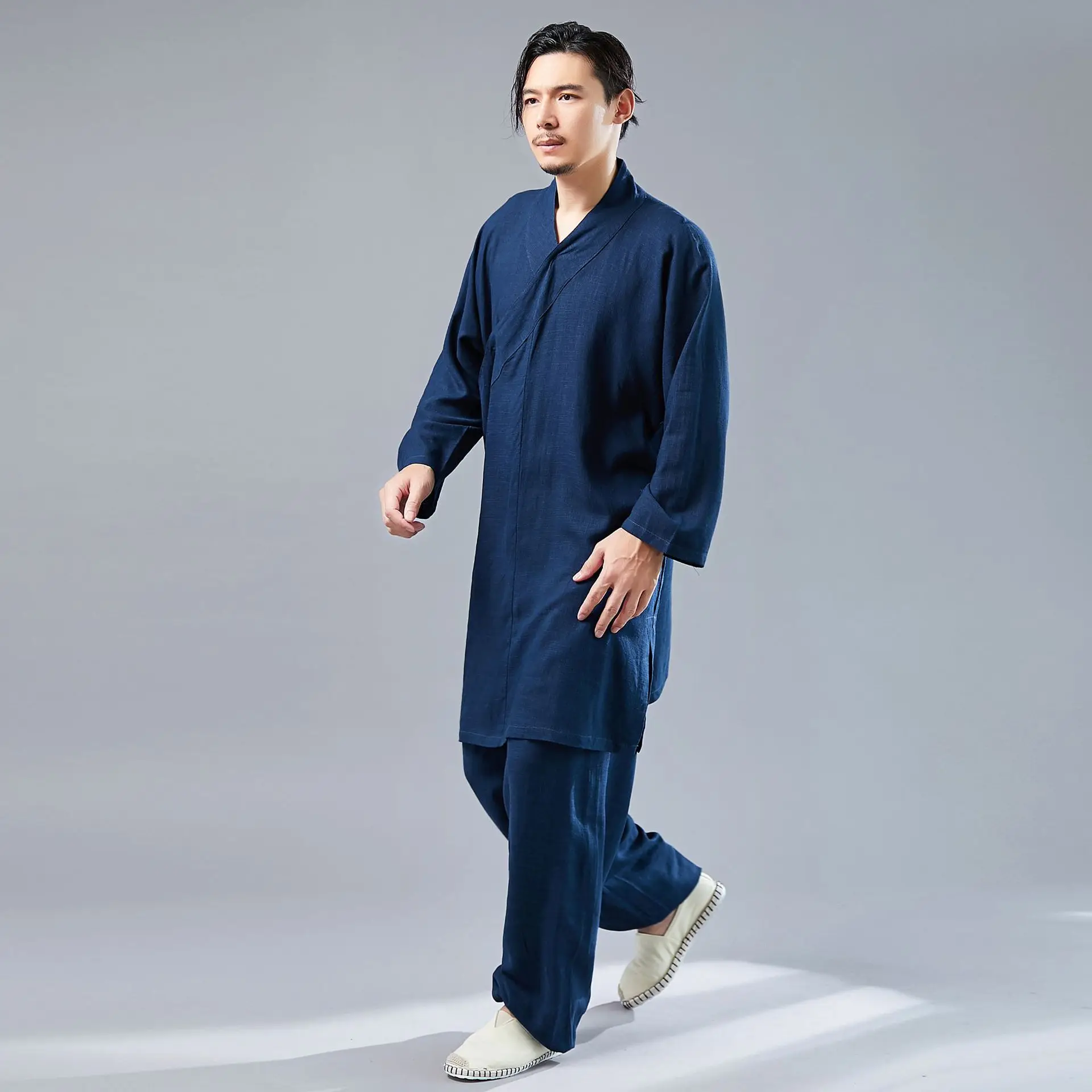 

Autumn Men Tai Chi Kungfu Uniform Cotton Linen Loose Pant+sweatshirt Male Casual Meditation Martial Arts Exercise Set Activewear