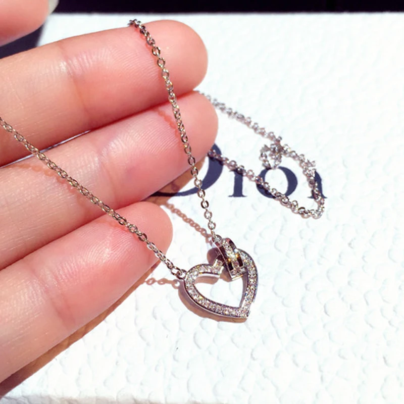 High Quality Fashion Design Heart Buckle Chain Necklace for Women AAA Cubic Zircon Temperament Clavicle Chain Kolye Accessories