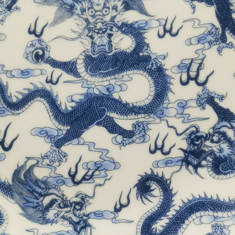 Qing Qianlong Blue And White Five Dragon Plate Living Room Bogu Shelf Porcelain Plate Antiques Collection Antique Ornaments