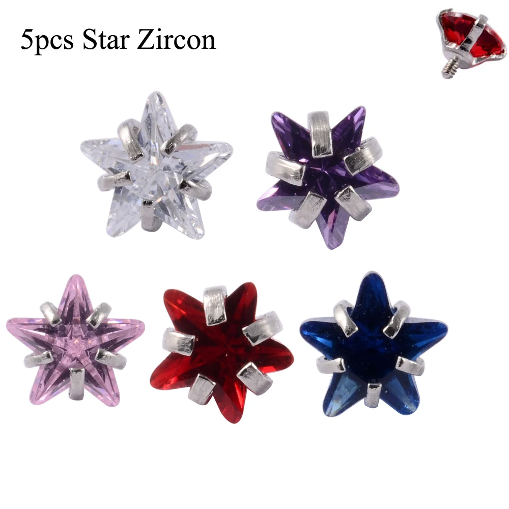 3-5Pcs/Lot 3-5mm Star Zirconia Replacement Piercing Ball Outernal Threaded Lip Eyebrow Ball 16G/14 Gauge Piercing Ball Jewelry