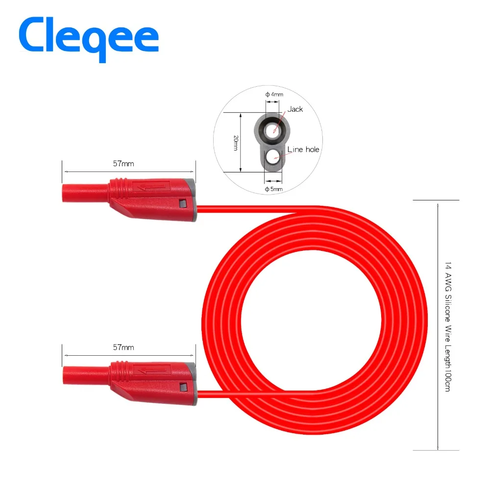 Cavo maschio impilabile sicuro 14AWG 1000V/10A della spina 1M del cavo molle del Silicone del cavo della prova della spina della Banana di Cleqee P1050-1 4mm