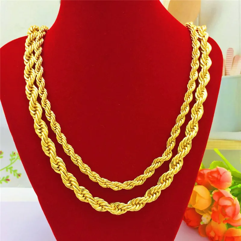 

LUXURY 14K GOLD NECKLACE FOR MEN WOMEN 6N THICK YELLOW GOLD NECKLACE FOR WEDDING ENGAGEMENT ANNIVERSARY WOVEN CHAIN JEWELRY GIFT