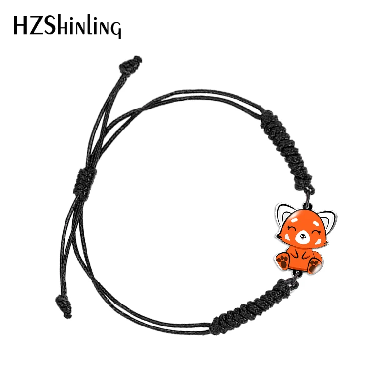 Cartoon Red panda Animal Black and Red Woven Adjustable Bracelet Rope Chain Acrylic Resin Epoxy Fashion Jewelry for Women