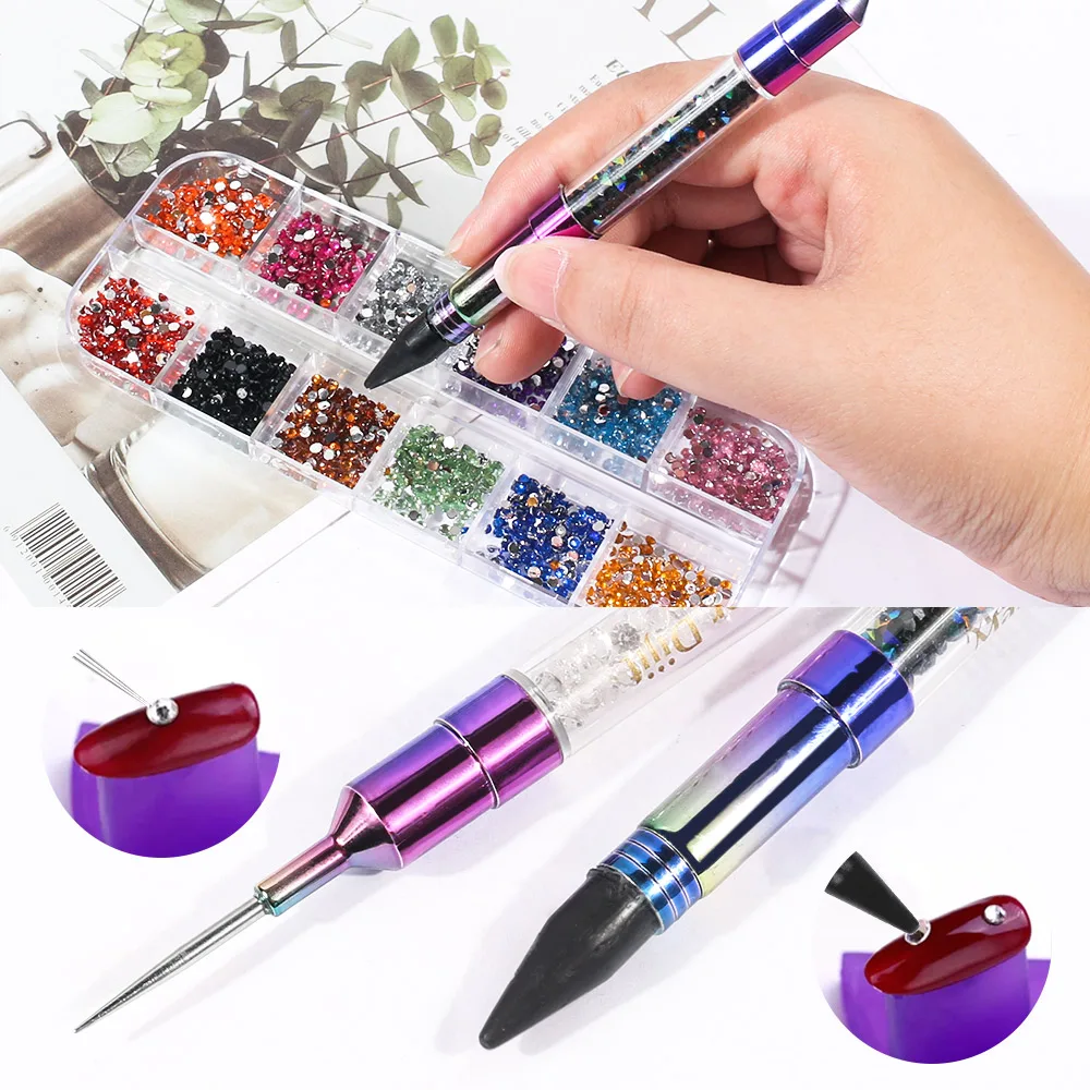 Dual-ended Nail Dotting Pen Crystal Beads Handle Rhinestone Studs Picker Wax Pencil Manicure Nail Art Tool