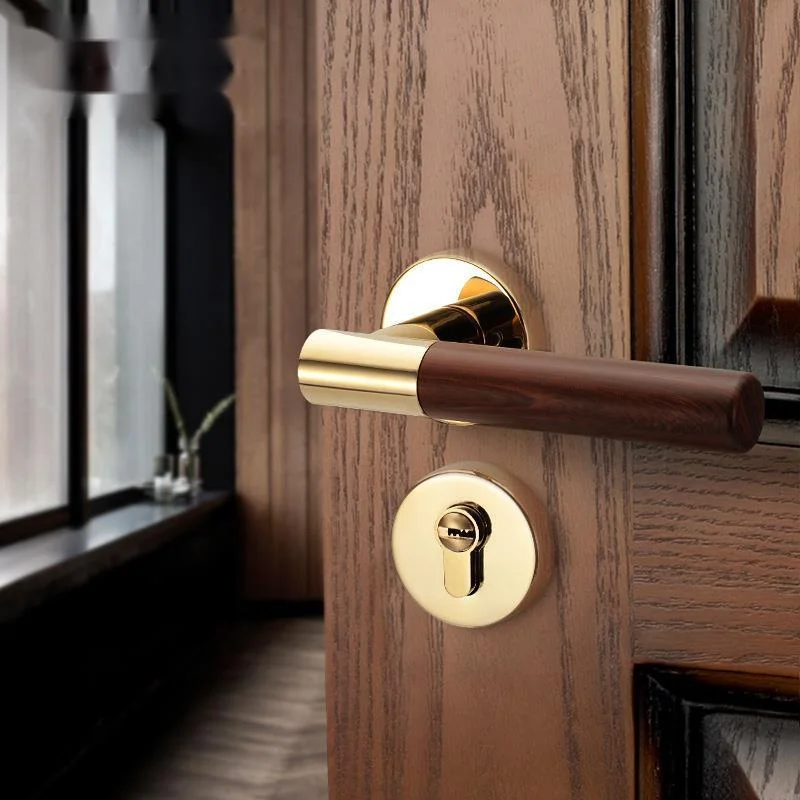 bedroom door lock bright gold wood handle lock silent European mechanical solid wood door lock universal lock