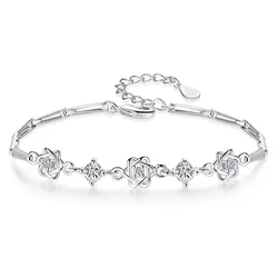 S925 Silver Purple & Clear Star of David Bracelet Bangle For Women Girl Lady Wedding Birthday Gift