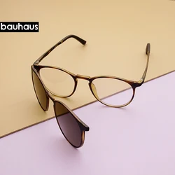 bauhaus Magnet Eyeglasses Full Rim Optical Frame Prescription Spectacle Round Vintage Myopia polarization Sunglasses Anti Glare