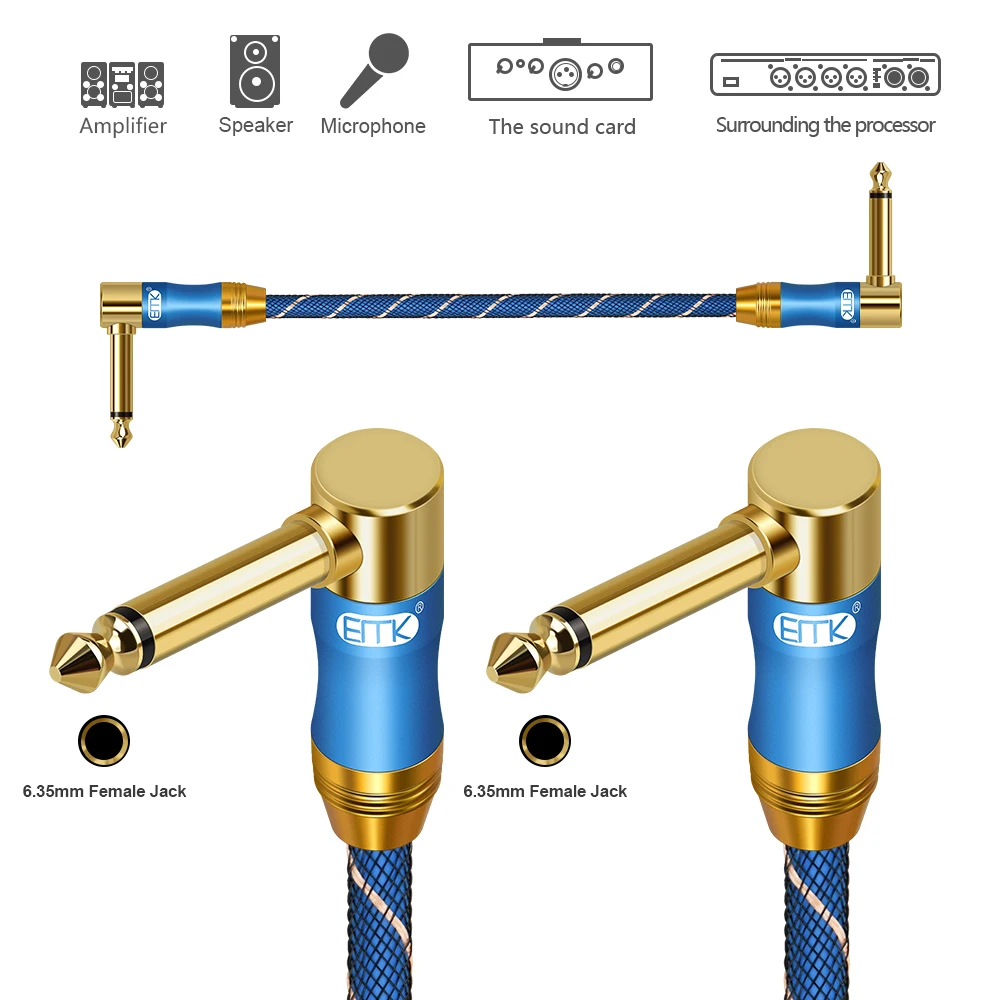 EMK Right Angle Guitar Cable Mono 6.35mm 1/4\