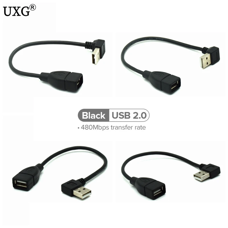 

Кабель Удлинительный адаптер штекер-гнездо 90 под углом, 10 см, 20 см, 1 м, USB2.0, черный кабель штекер-гнездо вправо/влево/вниз/вверх