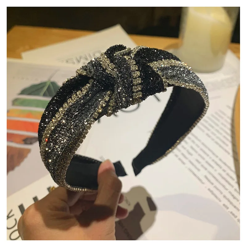 Rhinestone Chain Knot Hairband Knitted Headband Hair Accessories