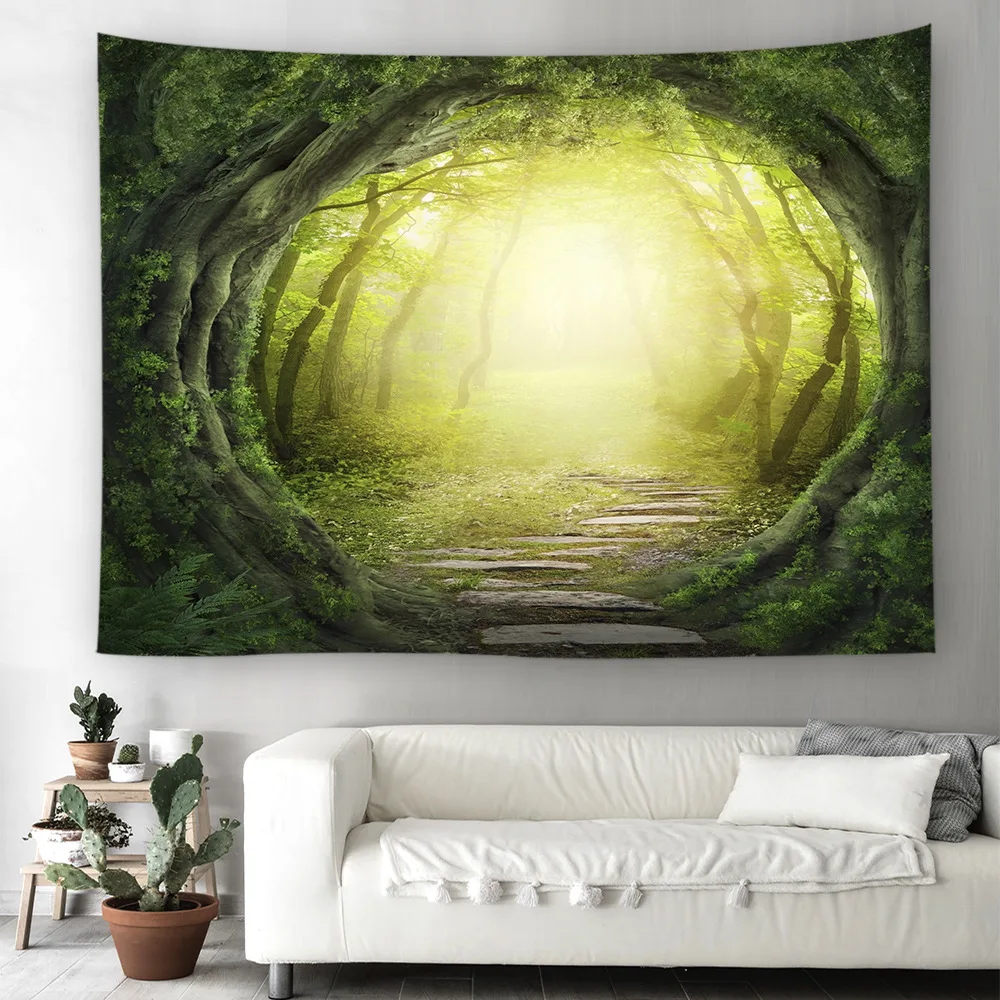 Forest Stream Tapestry Wall Hanging 3D Sandy Beach Picnic Rug Camping Tent Sleeping Pad Home Decor Bedspread Sheet Wall Cloth