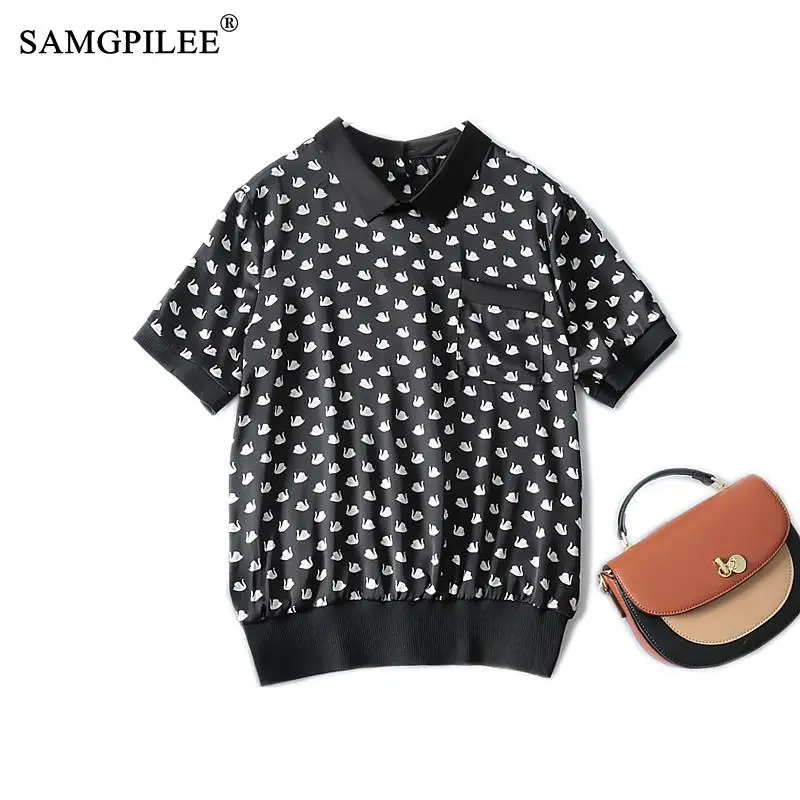 

Summer T-shirts Oversized 2022 New Single-breasted Back Lapel Animal Figure Chiffon Shirt Korean Short-sleeved Women T Shirt 4XL