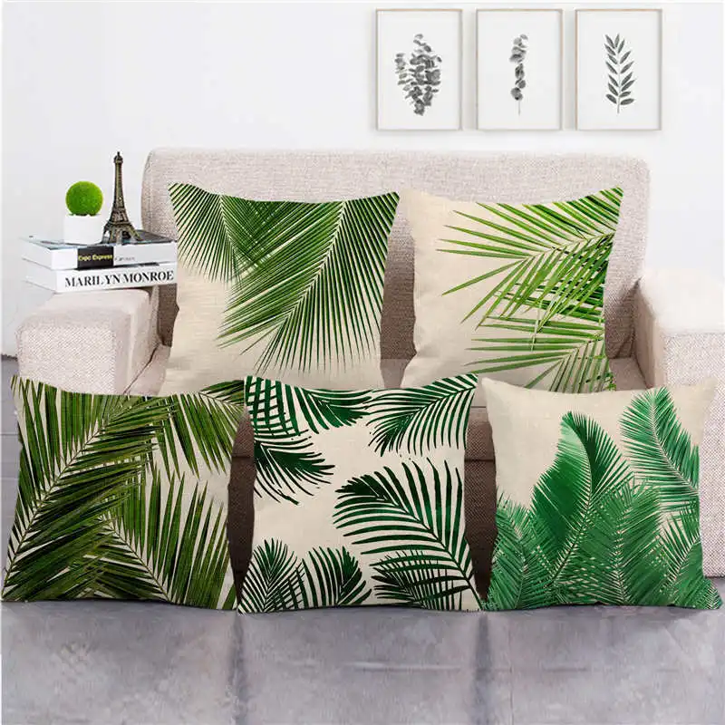 

Monstera palm tree leaf pattern cushion cover Linen pillow cases decorative pillow cover for sofa Home decor pillowcase 45x45cm