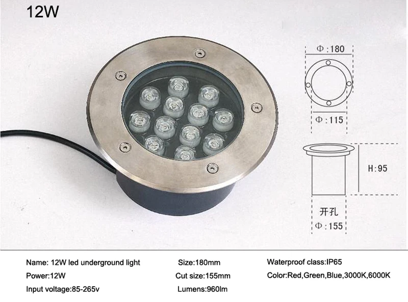 Nuevo 1w / 3w / 5w / 6w / 7w / 9w / 12w / 15w / 18w LED suelo de jardín al aire libre lámpara enterrada subterránea Spot
