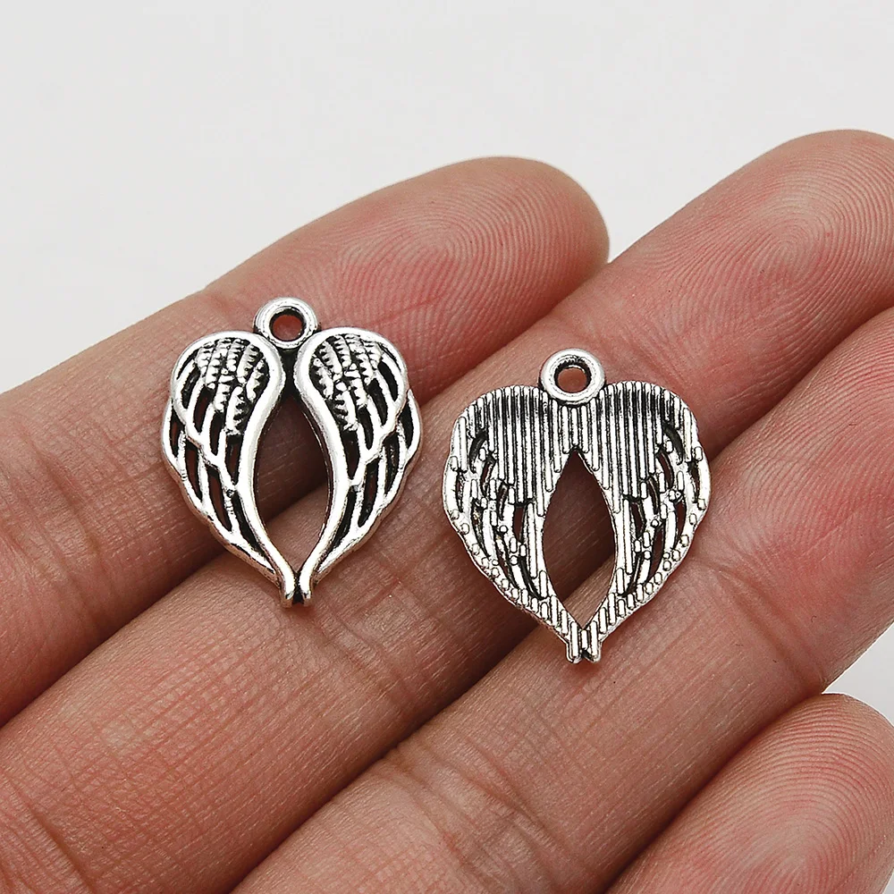 30pcs/Lots 17x21mm Antique Silver Plated Fairy Heart Wing Charms Feather Pendants For Diy Creation Jewelry Making Accessories