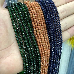 Natural Small Gem Beads Stone Green Gold Color Sandstone Bead Faceted Shiny Loose Beads 2MM 3MM Pick Size For Jewelry Making DIY
