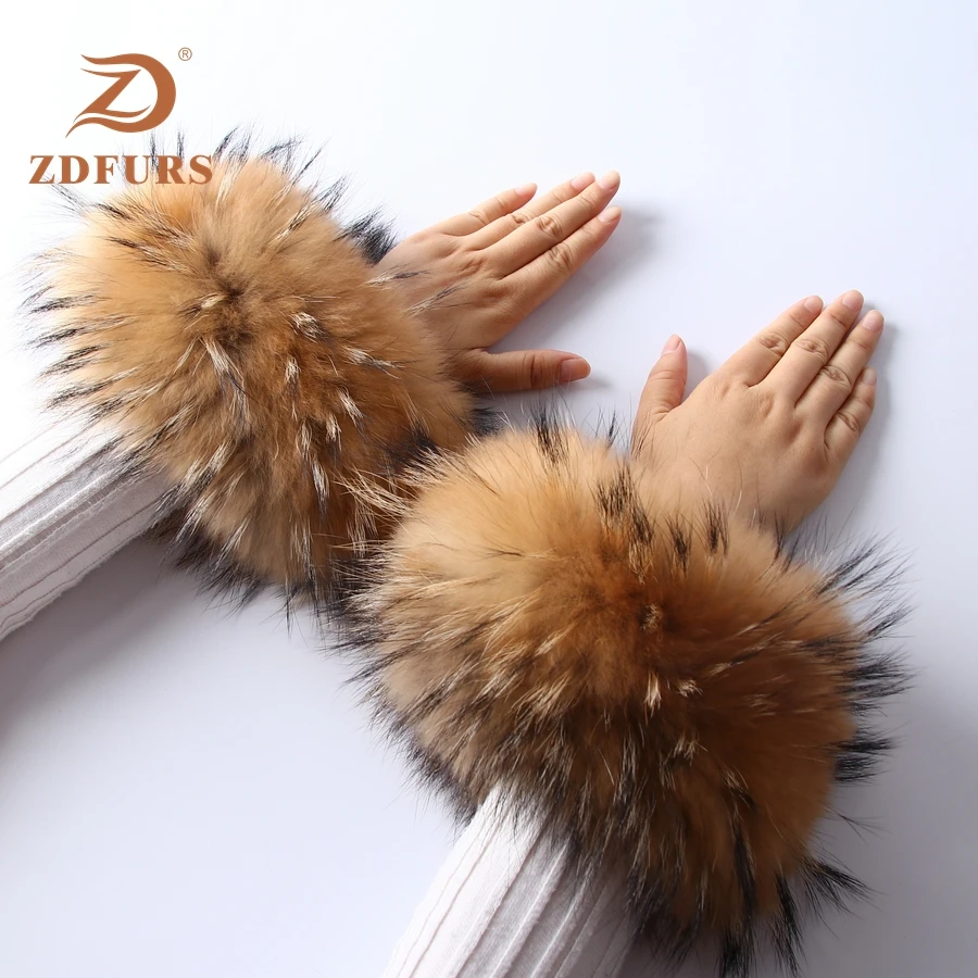 ZDFURS * High Quality Fox fur Cuffs Hot Sale Wrist Warmer Genuine Fox Fur Cuff Arm Warmer Lady Bracelet Real Fur Wristband Glove