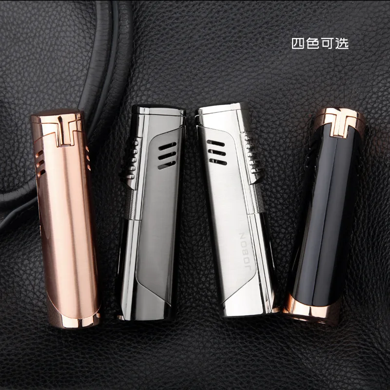 Jobon Luxury Portable Metal Triple Torch Jet  Windproof Flame Lighter Gadgets For Men Gift Without Gas