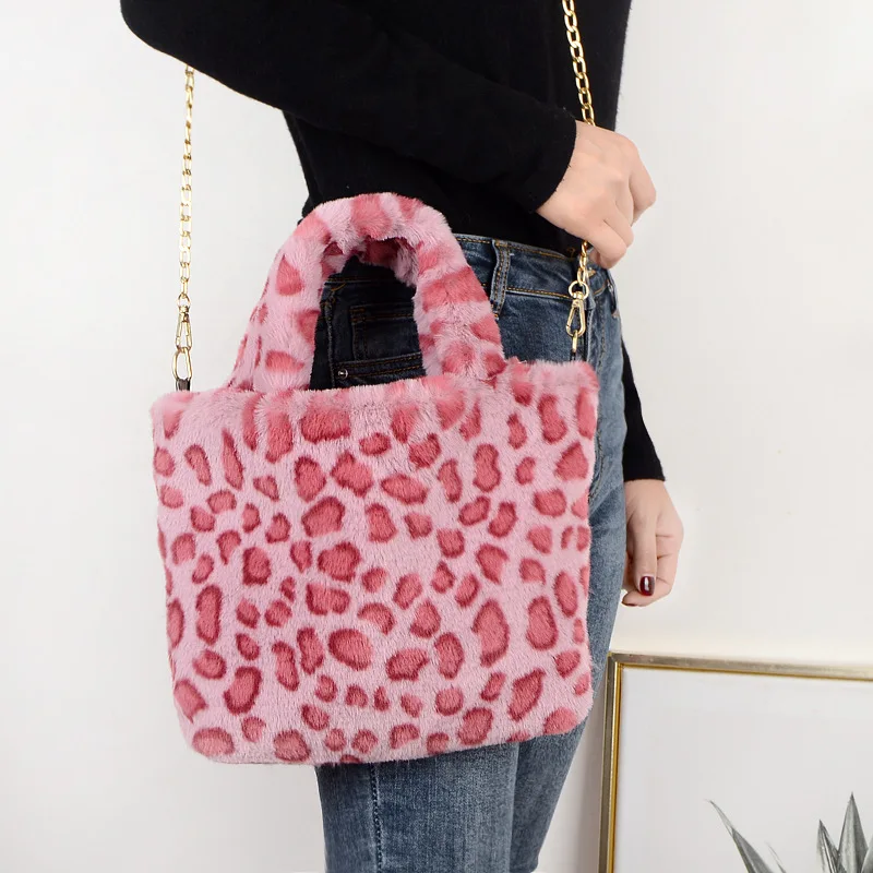 Fur Bag Animal Print Leopard Bag Women Ladies Winter Warm Crossbody Bags Famous Brand Large Capacity Shoudler Clutch 2021New