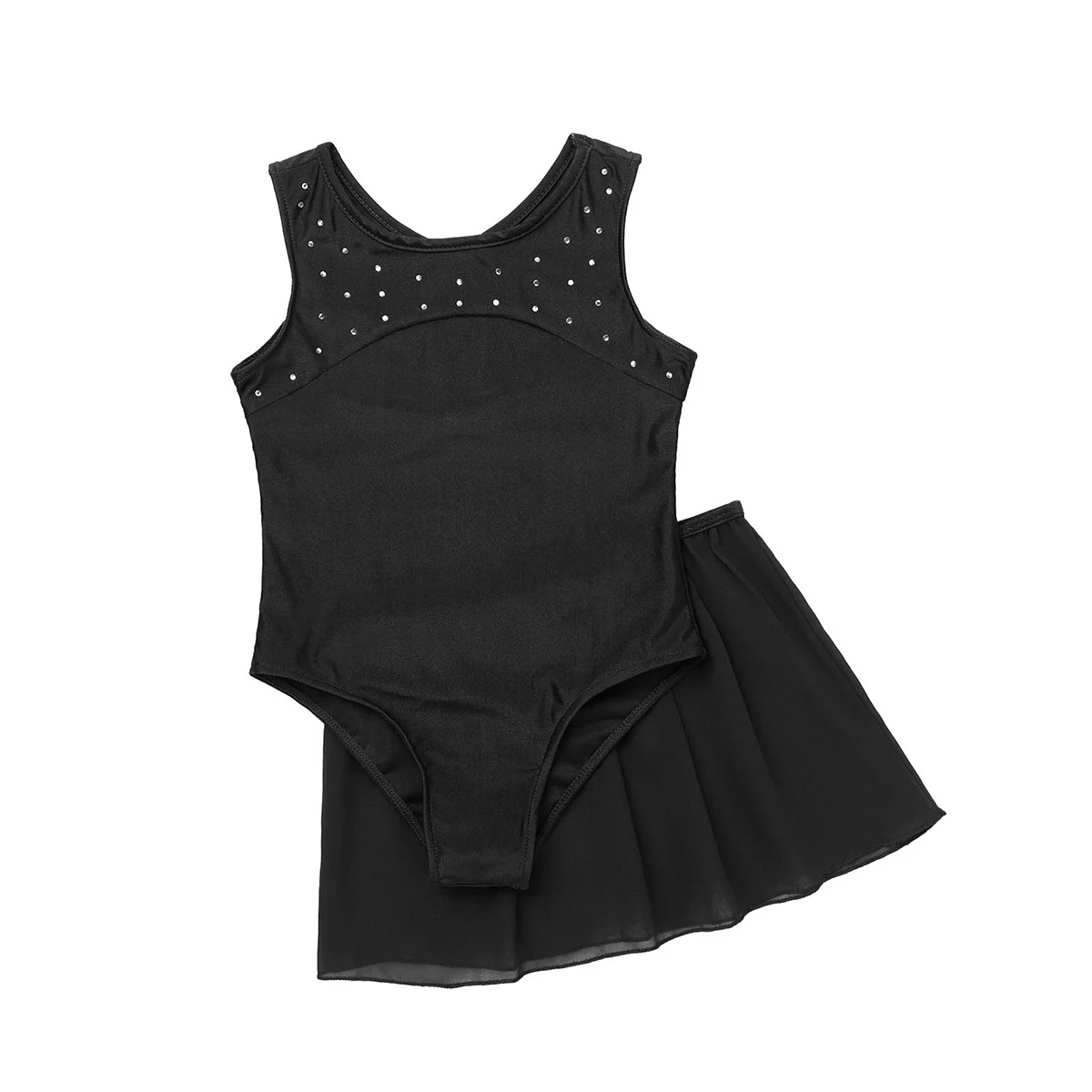 Vestido de malha para balé infantil, vestido sem mangas para ginástica e patinação artística com saia de malha