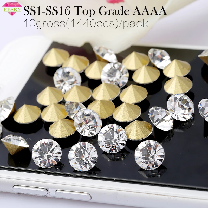 RESEN Top Grade AAAA SS1-SS16 Czech Crystal Glass Rhinestones Pointback Transparent Clear Rhinestones DIY Nail Art Stone