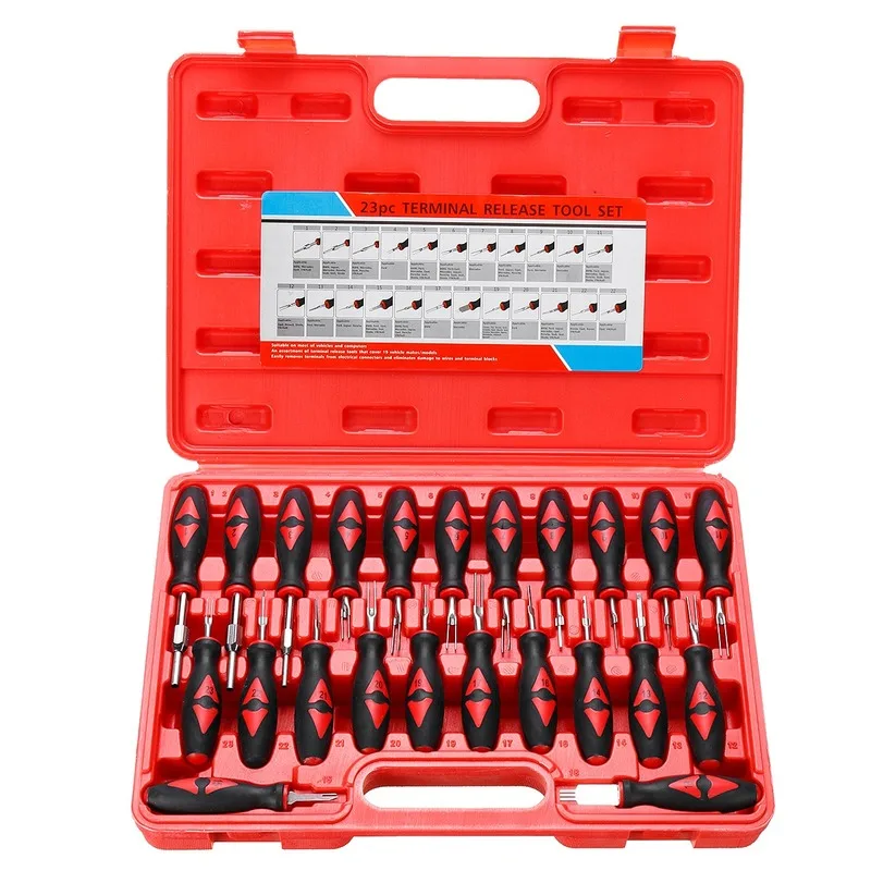 23PCS Universal Terminal Release Tools Set Harness Connector Remover Tool Package Hand Tool Kit with Plastic Toolbox Storage