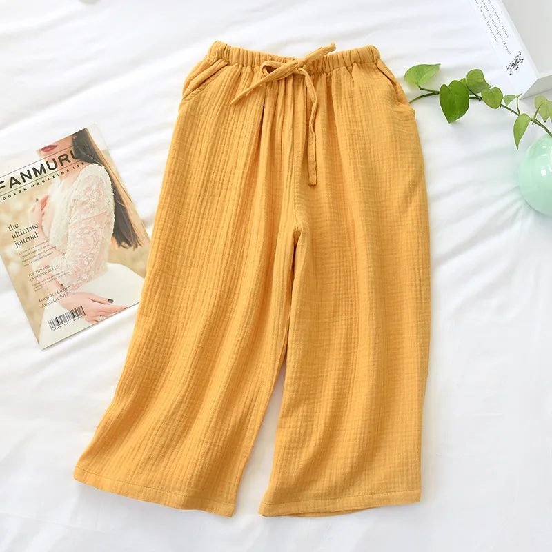 Summer Women Sleep Bottoms Cotton Crepe Nightwear Loose Casual Thin Sleeping Pants Elastic Waist Sleepwear Pajama Lounge Shorts