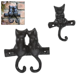 Single/Double Cats Hooks Cast Iron Wall Housekeeper Kitty Hanger Towel/Clothes/Coat Home Decor Garden Outdoor Bathroom Kitchen