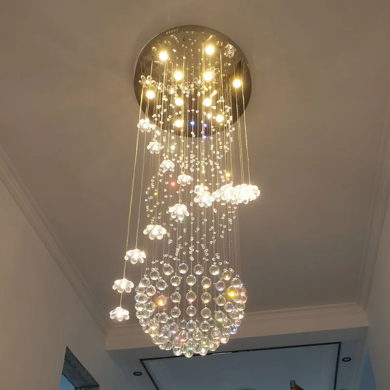 Modern chandelier duplex building stairwell lamp villa loft lamp simple and creative Nordic Spin long crystal chandelier lustre