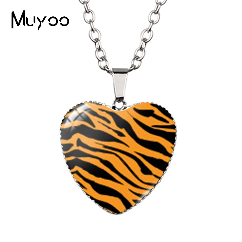 New Fashion Animal Skin Patterns Leopard Tiger Zebra Heart Jewelry Pendant Handmade Heart Necklace Gifts HZ3