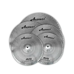 Arborea Mute cymbals Low Volume Cymbal Sliver cymbal set  5 pieces : 14'hihat +16' crash +18' crash +20'ride Practice cymbal