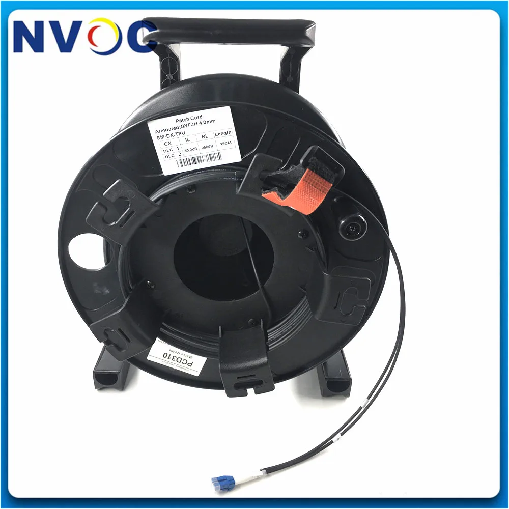 100 150 200 250 300 500M 2Core G657A1 4.0mm TPU SC ST FC LC ODC Portable Field Tactical 2C SM Fiber Optic Patch Cable With Reel