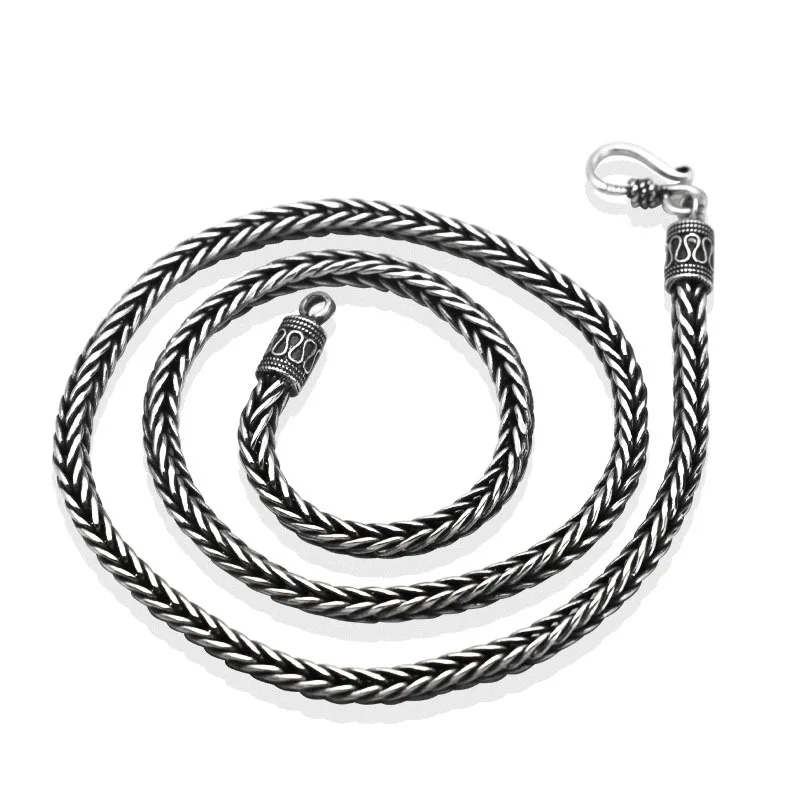 

S925 Sterling Silver Charm Necklace Popular Weaven Hemp 4mm 5mm Thick Rope-Chain Pure Argentum Neck Jewelry for Men Women