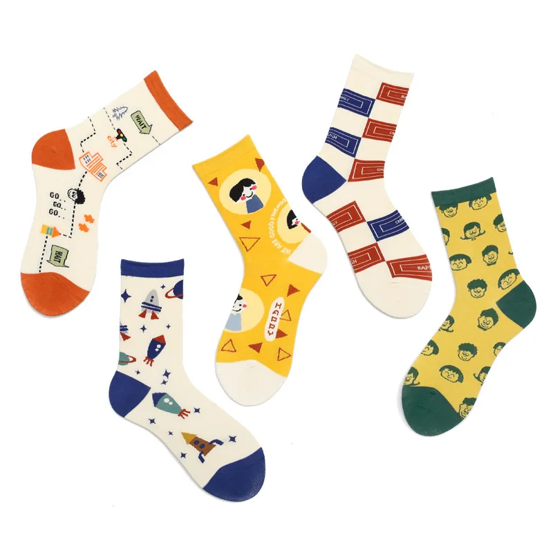 

New Fashion Planet Tide Socks Women Creative Cozy Cotton Funny Socks Cartoon Jacquard Autumn Winter Colorful Casual Sports Socks