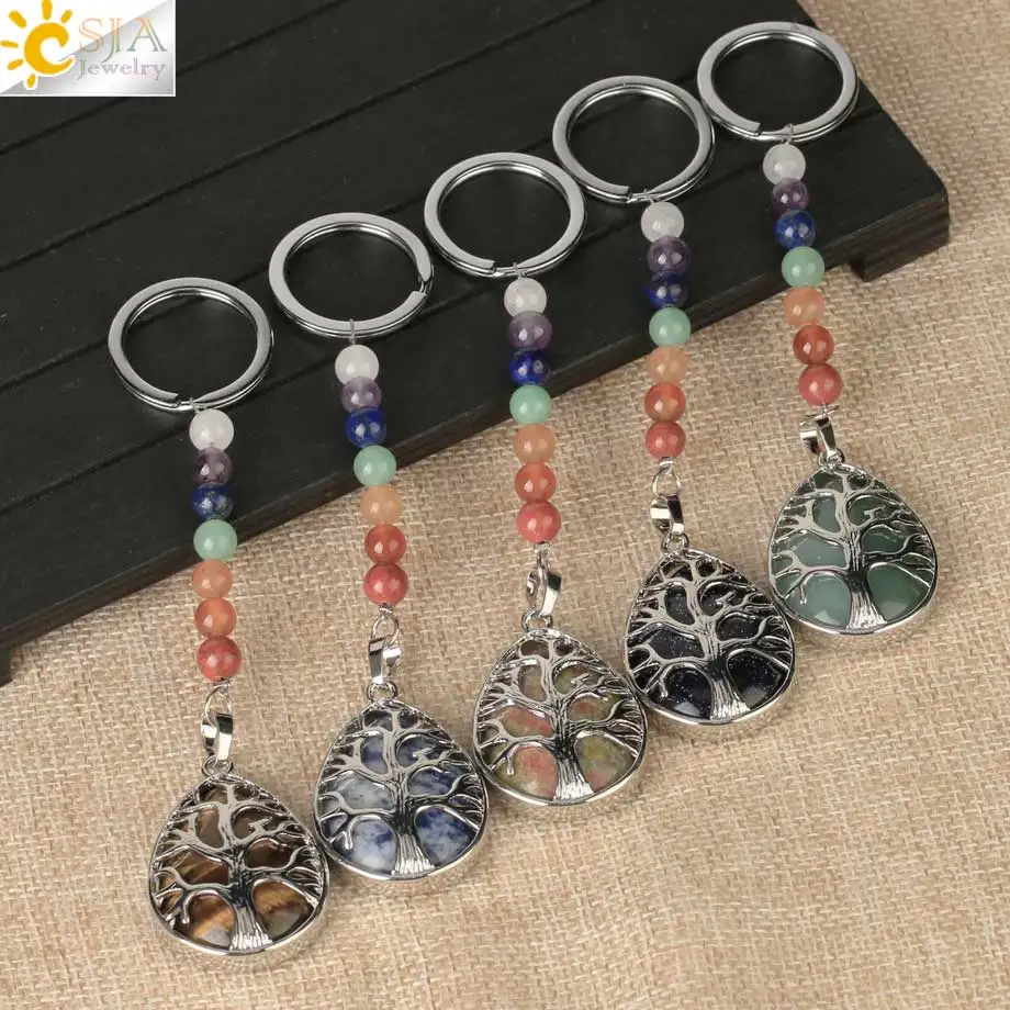 Lot 10 Porte-Clés Arbre De Vie Pierre Naturelle PH PandaHall – Cadeau Zen Et Élégant 9 Cm
