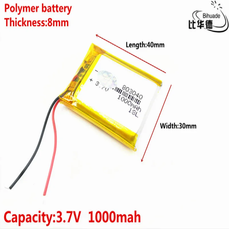 3.7V 1000mAh 803040 Lithium Polymer Li-Po li ion Rechargeable Battery cells For Mp3 MP4 MP5 GPS  mobile bluetooth