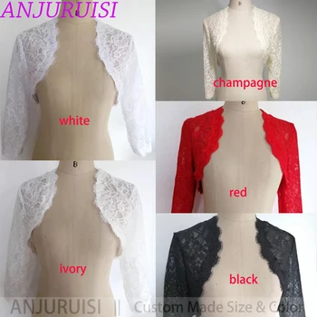 ANJURUISI 여성용 3/4 긴팔 화이트 레이스 어깨 크롭 볼레로 웨딩 재킷, 2019 신부 랩, 우아한 심플한 공유