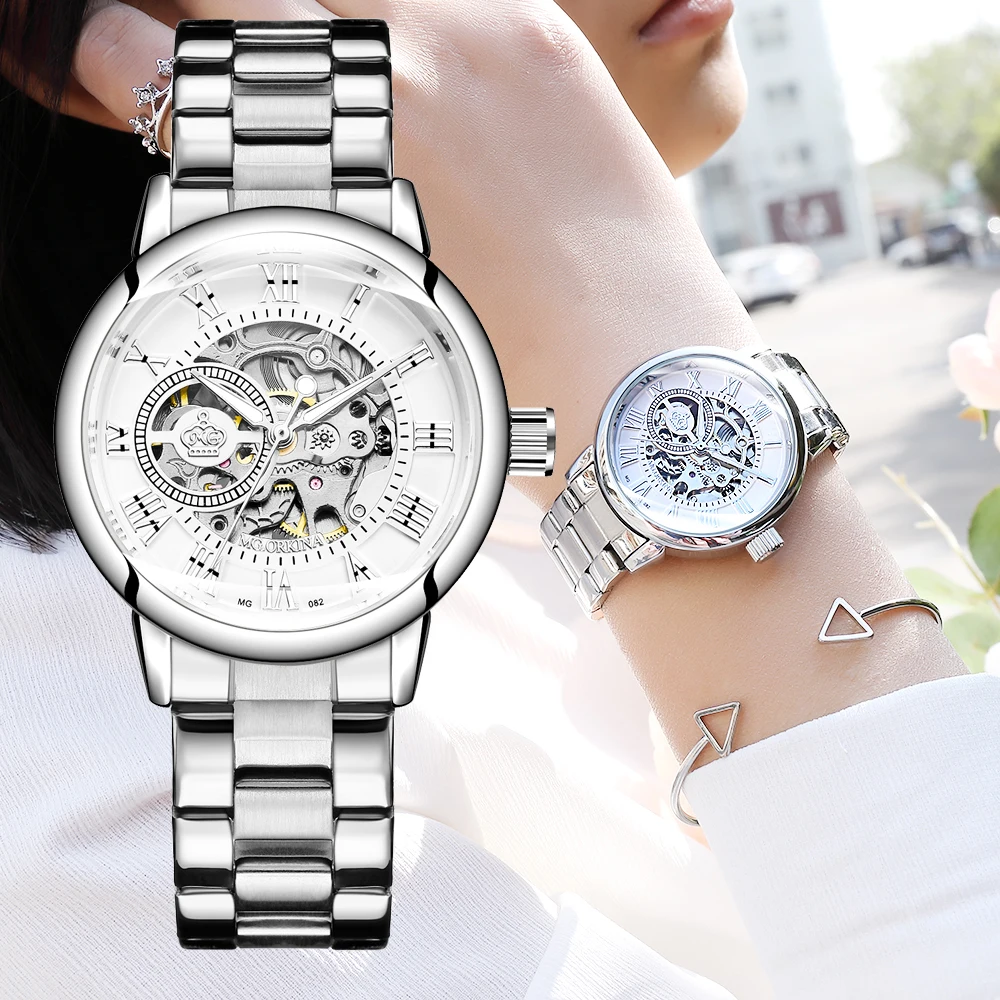 Reloj Mecánico de alta gama para mujer, marca superior de lujo, moda informal, correa de acero, relojes automáticos para mujer, Zegarek Damski