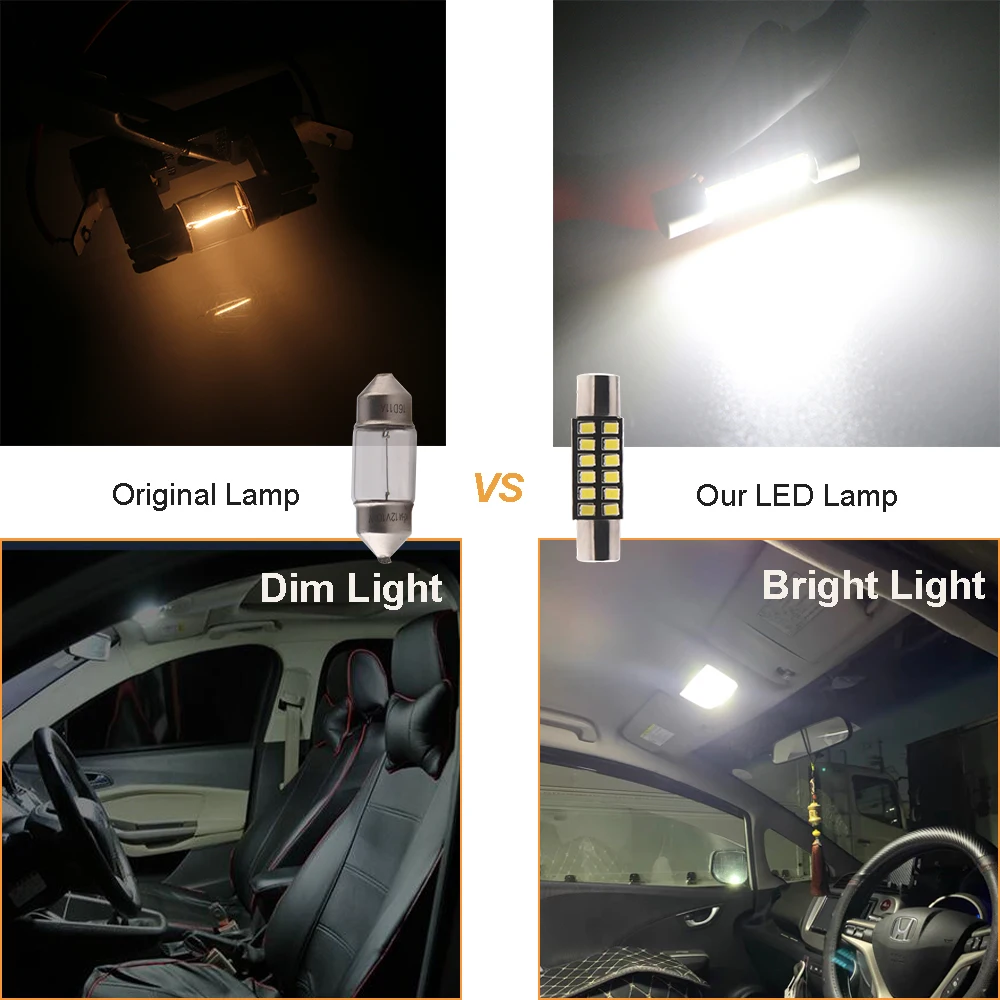 4PCS 28MM 31MM Car Led Bulbs 6612F 6614F Festoon Dome Light LED Vanity Mirror Lamp 2016 12 SMD Nonpolarity Ice Blue Warm White