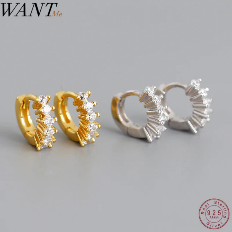 WANTME New Fashion Luxury Round Pave Zircon Mini Stud Earrings for Women Genuine 925 Sterling Silver Wedding Jewelry Accessories