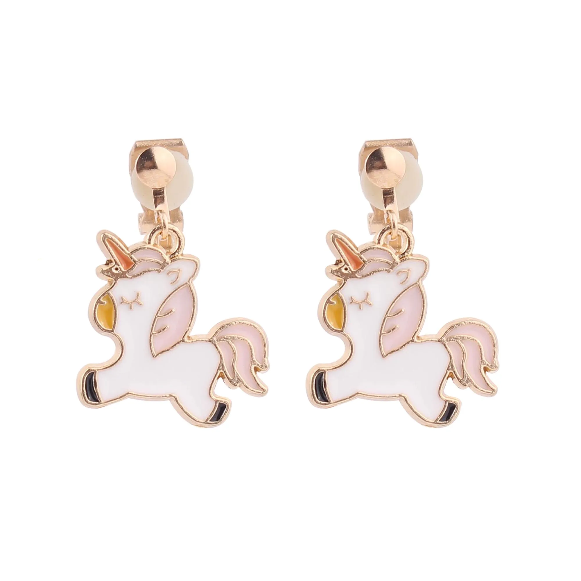 WENHQ  Cartoon Unicorn Clip on Earrings Fashion Cute Ear Clips for Little Girl Students Party Birthday No Pierced Earrings Gift