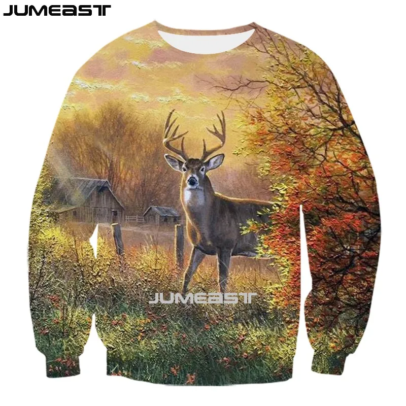 Jumeast Men Women 3D Sweatshirt Hunting Deer Camouflage Oversized Harajuku Long Sleeve T Shirt Spring Autumn Pullover Tops Tees