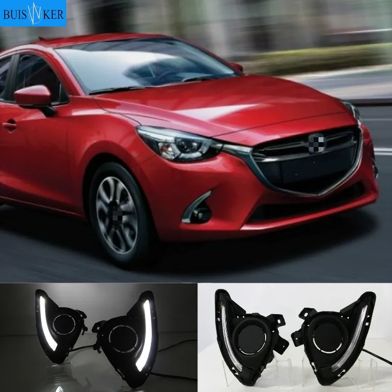 

1 Set DRL For Mazda 2 Mazda2 Demio 2015 2016 LED DRL Daytime Running Lights Daylight Fog light cover yellow signal